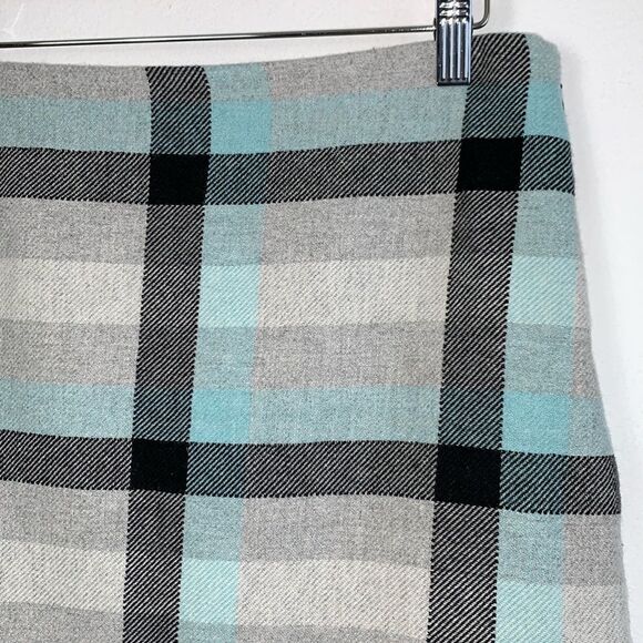 Talbots Wool Blend Blue Grey Checkered Plaid A-Line Skirt Sz 6 - Picture 2 of 6